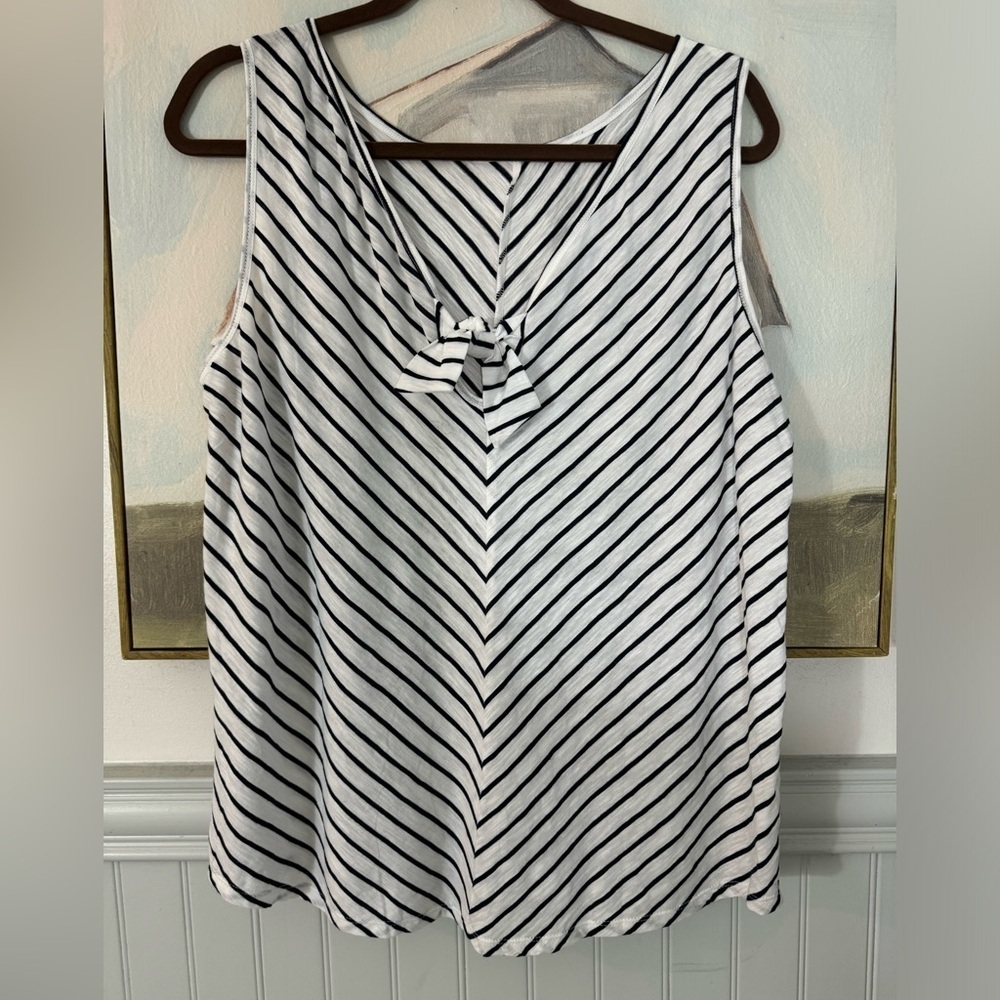 LOFT Outlet Double V Striped Knotted Tank Black & White Size Lg - Picture 4 of 11